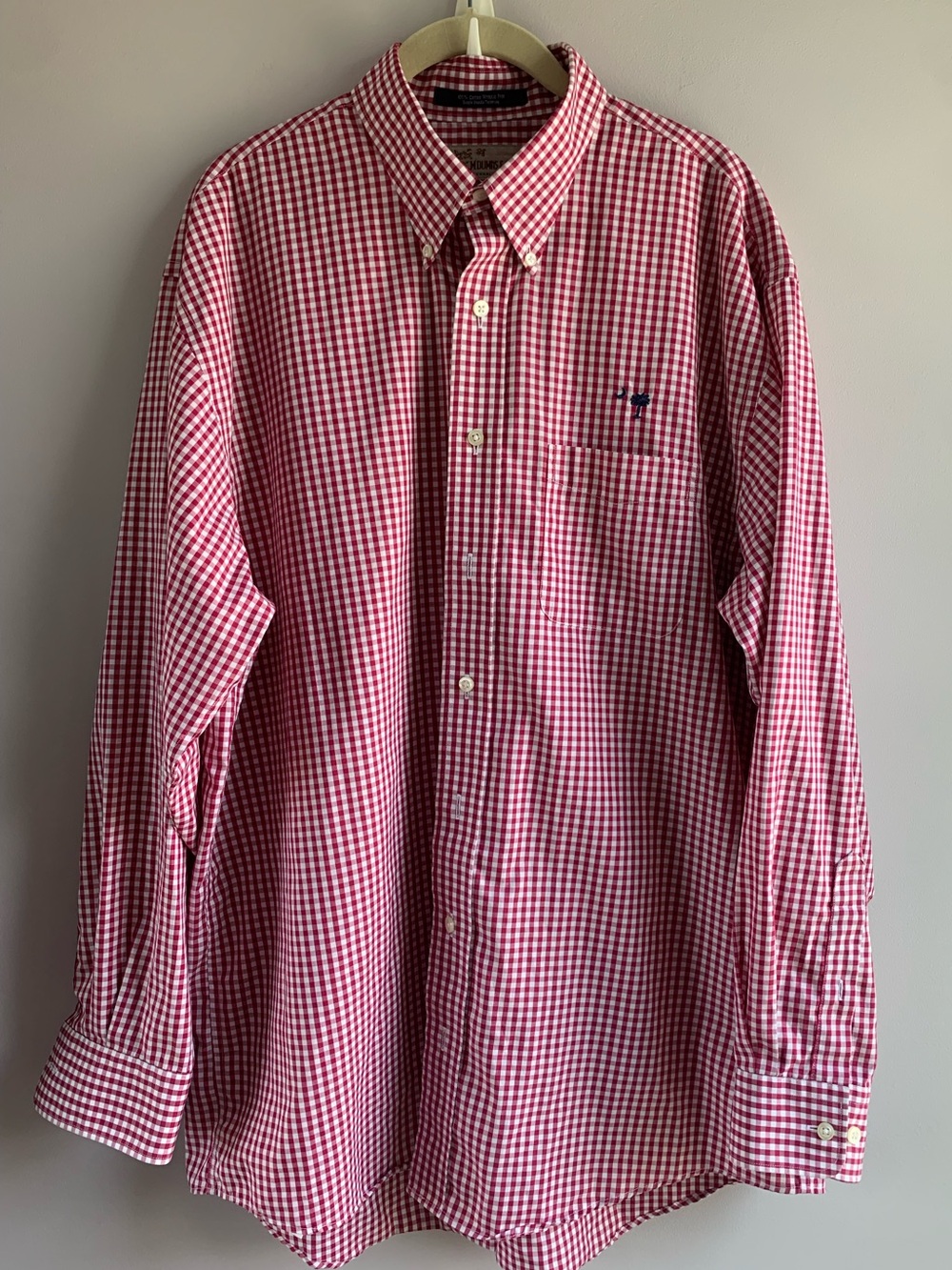 M.Dumas & Son Button Down Shirt 100% Cotton Red White Check South Carolina EUC L